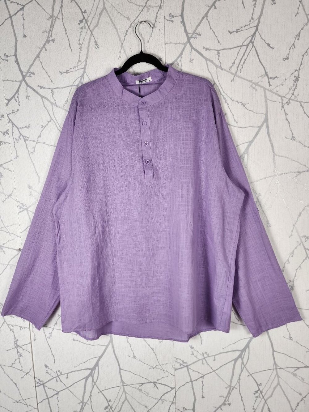 Coofandy NWT Lavender Cotton Linen Band Collar Popover Shirt